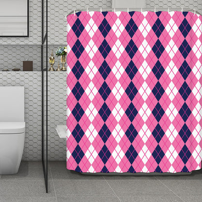 Pink White And Blue Argyle Pattern Print Polyester Shower Curtain