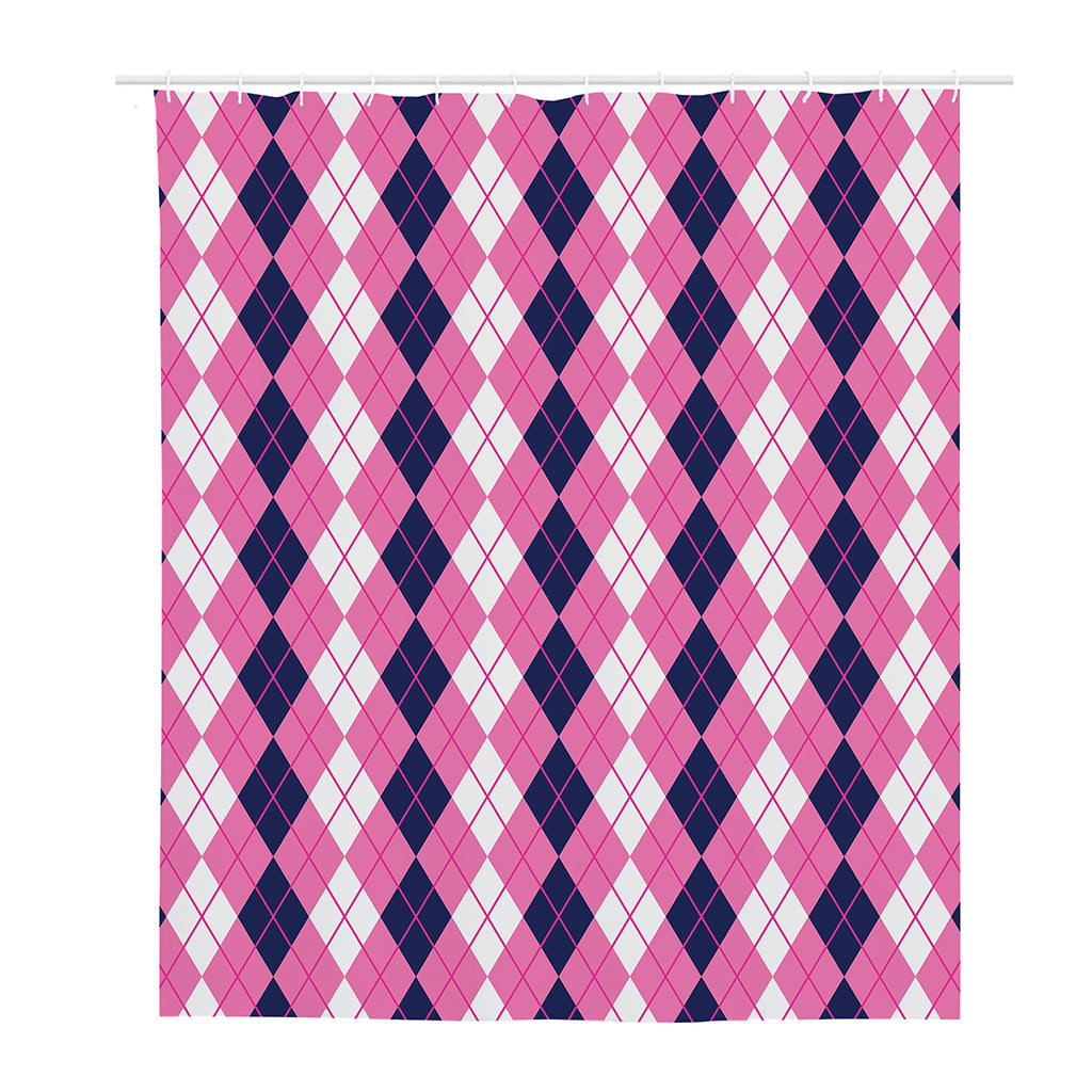 Pink White And Blue Argyle Pattern Print Polyester Shower Curtain
