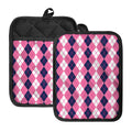 Pink White And Blue Argyle Pattern Print Pot Holders With Pocket