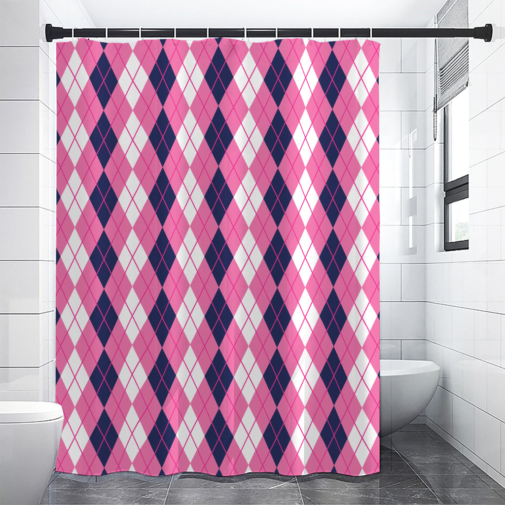 Pink White And Blue Argyle Pattern Print Premium Shower Curtain