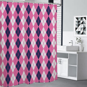 Pink White And Blue Argyle Pattern Print Premium Shower Curtain