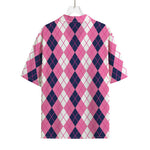 Pink White And Blue Argyle Pattern Print Rayon Hawaiian Shirt