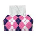 Pink White And Blue Argyle Pattern Print Rectangle Tissue Box Cover