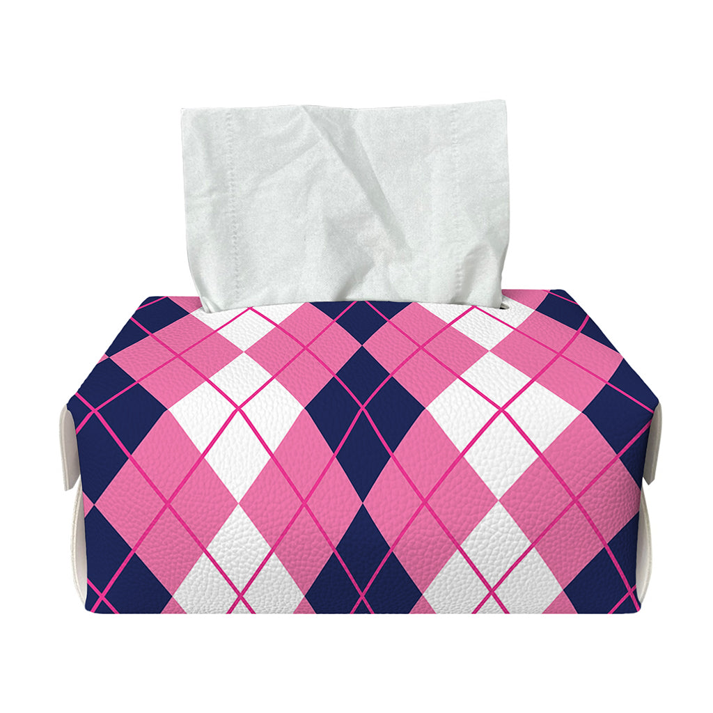 Pink White And Blue Argyle Pattern Print Rectangle Tissue Box Cover