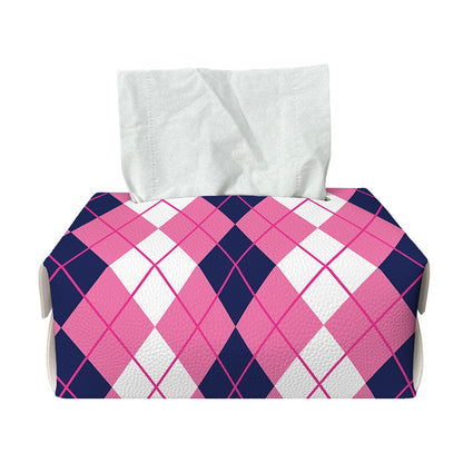 Pink White And Blue Argyle Pattern Print Rectangle Tissue Box Cover