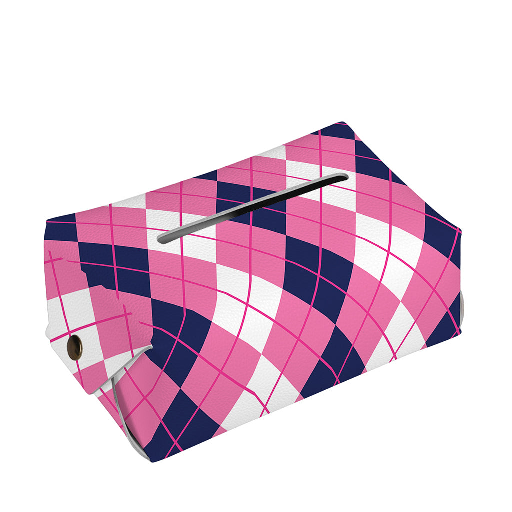 Pink White And Blue Argyle Pattern Print Rectangle Tissue Box Cover
