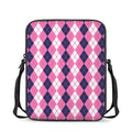 Pink White And Blue Argyle Pattern Print Rectangular Crossbody Bag