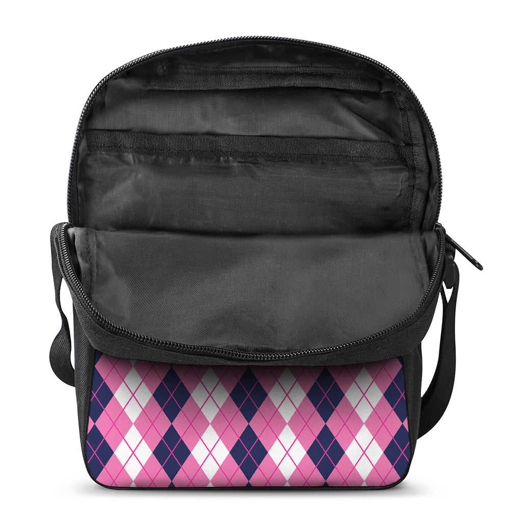 Pink White And Blue Argyle Pattern Print Rectangular Crossbody Bag