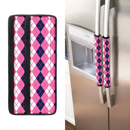 Pink White And Blue Argyle Pattern Print Refrigerator Handle Covers