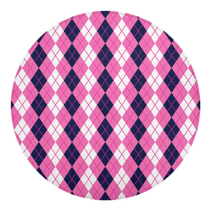 Pink White And Blue Argyle Pattern Print Round Blanket