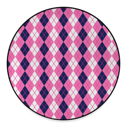 Pink White And Blue Argyle Pattern Print Round Floor Mat