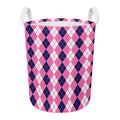 Pink White And Blue Argyle Pattern Print Round Laundry Basket