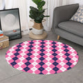 Pink White And Blue Argyle Pattern Print Round Rug