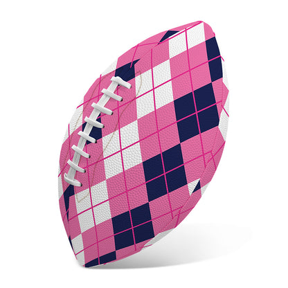 Pink White And Blue Argyle Pattern Print Rugby Ball