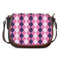 Pink White And Blue Argyle Pattern Print Saddle Bag