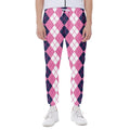 Pink White And Blue Argyle Pattern Print Joggers