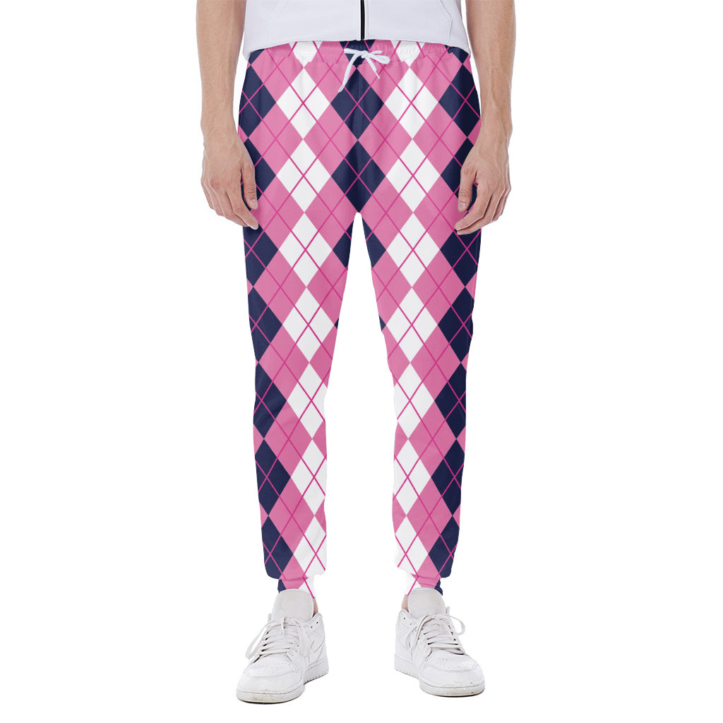 Pink White And Blue Argyle Pattern Print Scuba Joggers