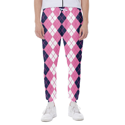Pink White And Blue Argyle Pattern Print Scuba Joggers