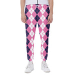Pink White And Blue Argyle Pattern Print Scuba Joggers