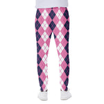 Pink White And Blue Argyle Pattern Print Scuba Joggers