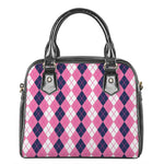 Pink White And Blue Argyle Pattern Print Shoulder Handbag