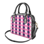 Pink White And Blue Argyle Pattern Print Shoulder Handbag