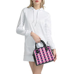 Pink White And Blue Argyle Pattern Print Shoulder Handbag