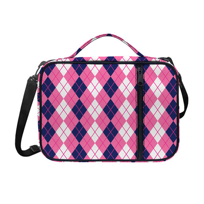 Pink White And Blue Argyle Pattern Print Shoulder Strap Bible Bag