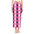 Pink White And Blue Argyle Pattern Print Side Slit Maxi Skirt