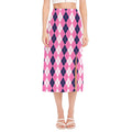 Pink White And Blue Argyle Pattern Print Side Slit Midi Skirt