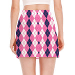 Pink White And Blue Argyle Pattern Print Side Slit Mini Skirt