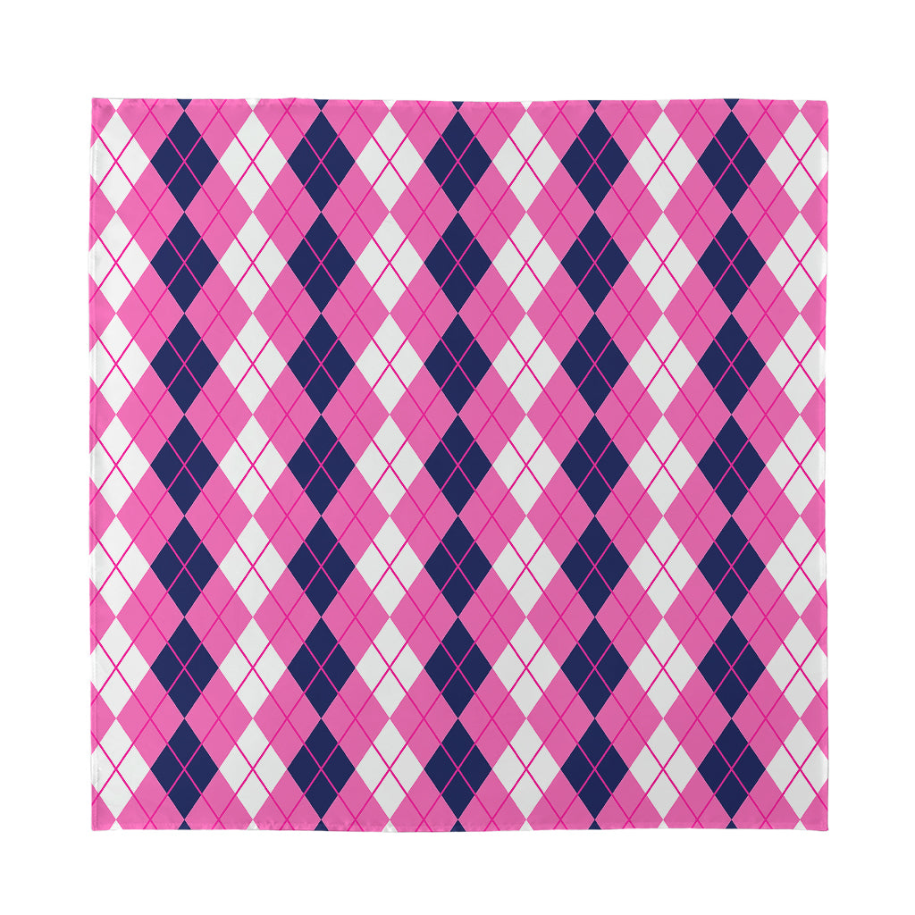 Pink White And Blue Argyle Pattern Print Silk Bandana