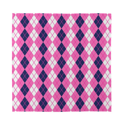 Pink White And Blue Argyle Pattern Print Silk Bandana