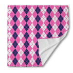 Pink White And Blue Argyle Pattern Print Silk Bandana
