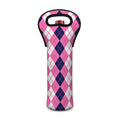Pink White And Blue Argyle Pattern Print Single Neoprene Wine Tote