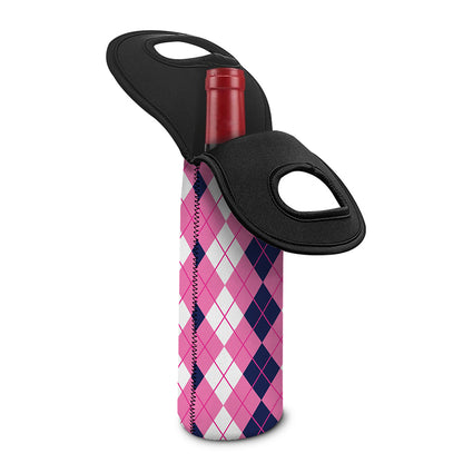 Pink White And Blue Argyle Pattern Print Single Neoprene Wine Tote