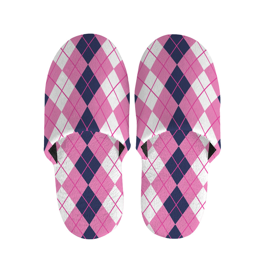 Pink White And Blue Argyle Pattern Print Slippers