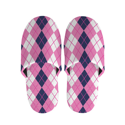 Pink White And Blue Argyle Pattern Print Slippers