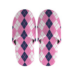 Pink White And Blue Argyle Pattern Print Slippers