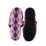 Pink White And Blue Argyle Pattern Print Slippers