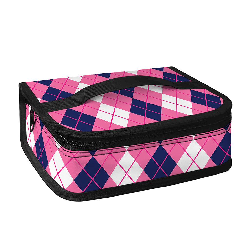 Pink White And Blue Argyle Pattern Print Small Lunch Bag