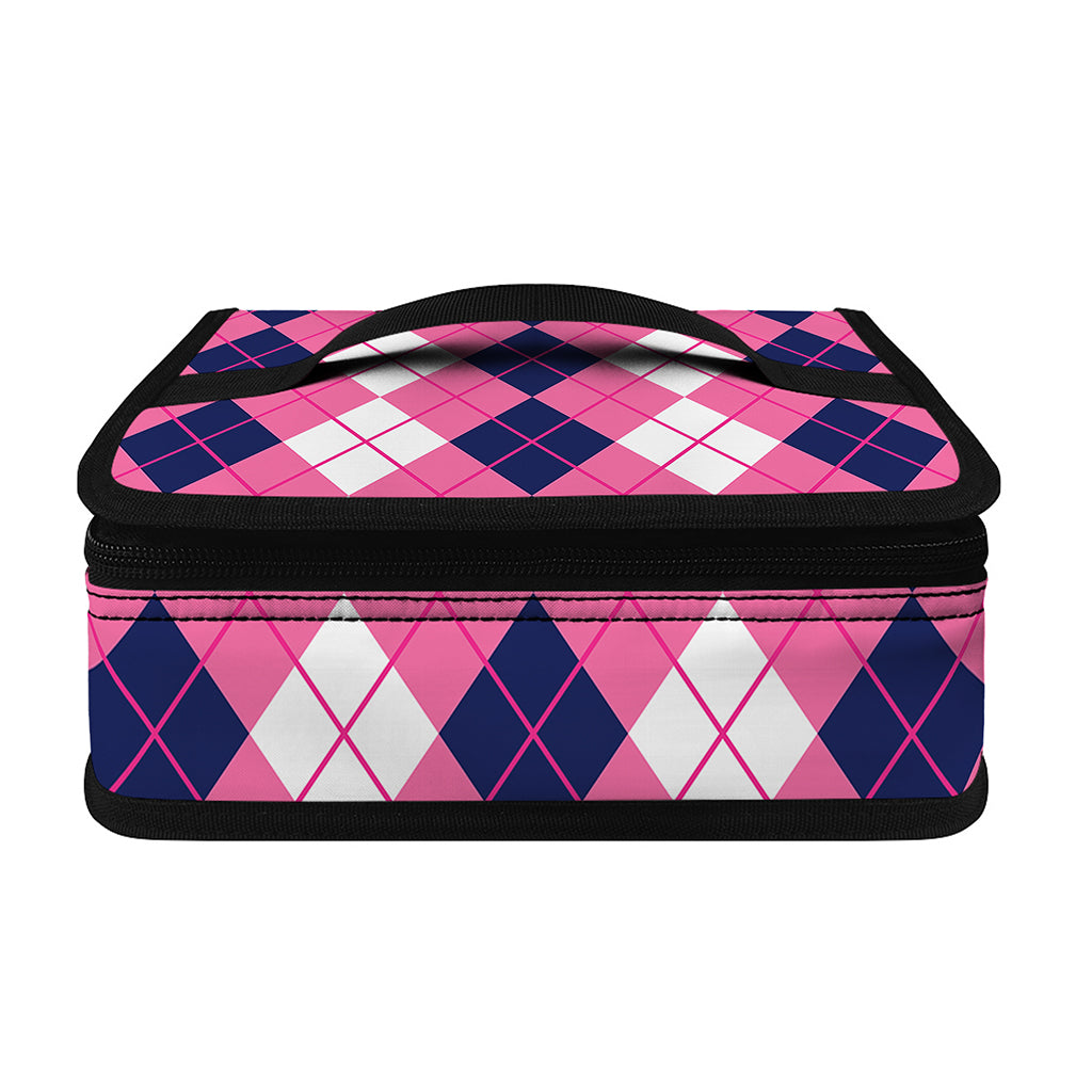 Pink White And Blue Argyle Pattern Print Small Lunch Bag