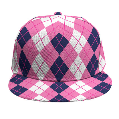 Pink White And Blue Argyle Pattern Print Snapback Cap