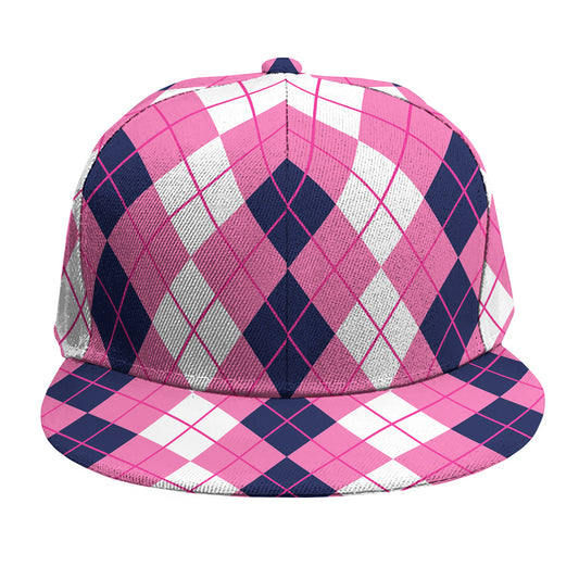 Pink White And Blue Argyle Pattern Print Snapback Cap