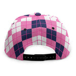 Pink White And Blue Argyle Pattern Print Snapback Cap