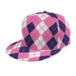 Pink White And Blue Argyle Pattern Print Snapback Cap