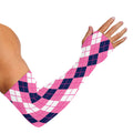 Pink White And Blue Argyle Pattern Print Sun Protection Arm Sleeves
