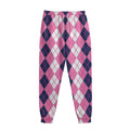 Pink White And Blue Argyle Pattern Print Sweatpants