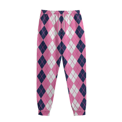 Pink White And Blue Argyle Pattern Print Sweatpants