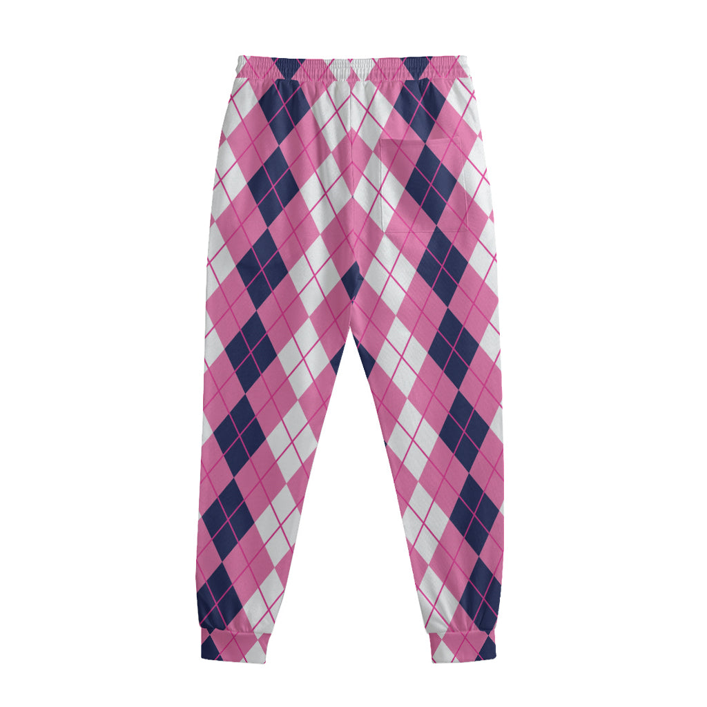 Pink White And Blue Argyle Pattern Print Sweatpants